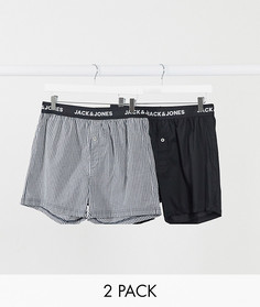 Набор из 2 черных тканых боксеров в клетку Jack & Jones-Черный