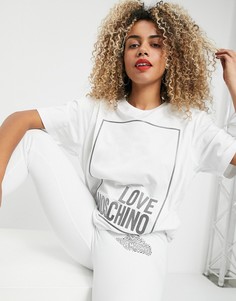 Белая футболка с логотипом металлик Love Moschino-Белый