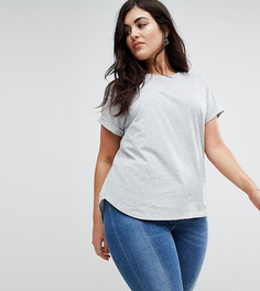 Футболка бойфренда с отворотами на рукавах и закругленным краем ASOS CURVE-Серый