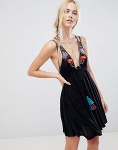 Платье с вышивкой и кисточками Free People Lovers Cove-Черный