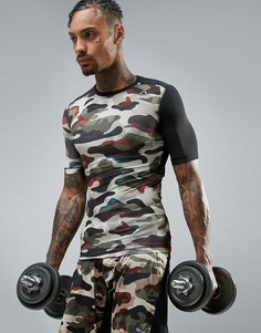 Компрессионная спортивная футболка с камуфляжным принтом Reebok BR9566-Зеленый