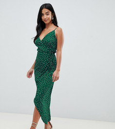 Платье макси в горошек с запахом ASOS DESIGN Petite-Мульти