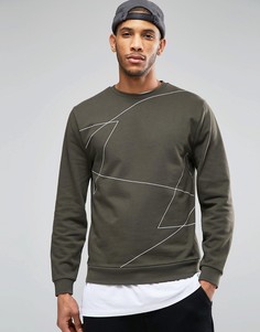 Свитшот цвета хаки с геометрическим принтом ASOS-Зеленый