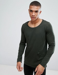 Лонгслив цвета хаки с овальным вырезом ASOS DESIGN-Зеленый