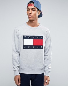 Серый меланжевый свитшот с круглым вырезом в стиле 90-х Tommy Jeans