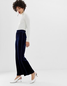 Бархатные широкие брюки River Island-Темно-синий