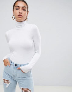 Боди белого цвета с высоким воротом и длинными рукавами ASOS DESIGN-Белый