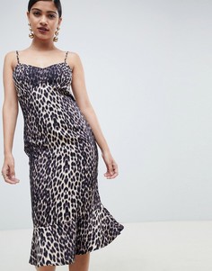 Платье-комбинация миди с леопардовым принтом ASOS DESIGN-Мульти