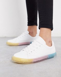 Белые кроссовки с блестящей подошвой Bershka-Белый