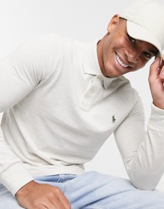 Кремовая узкая футболка-поло с длинными рукавами Polo Ralph Lauren-Кремовый