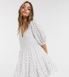 Свободное платье мини в горошек с V-образным вырезом ASOS DESIGN Petite-Мульти
