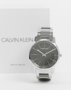 Часы из нержавеющей стали с серым циферблатом Calvin Klein-Серебряный