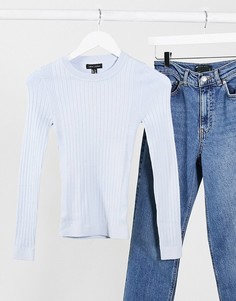 Синий джемпер с круглым вырезом в рубчик New Look