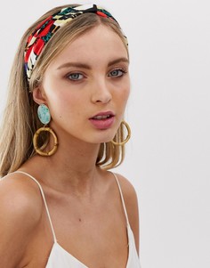 Повязка на голову с узлом и крупным цветочным принтом ASOS DESIGN-Мульти