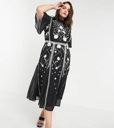 Платье миди с вышивкой и отделкой ASOS DESIGN Curve-Мульти