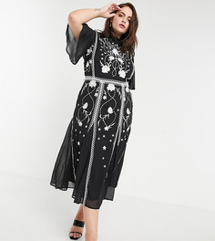 Платье миди с вышивкой и отделкой ASOS DESIGN Curve-Мульти