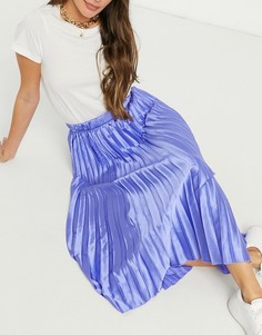 Синяя атласная юбка миди с плиссировкой ASOS DESIGN-Мульти