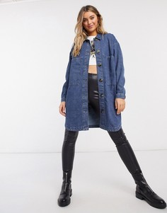 Синяя джинсовая рубашка-платье в стиле oversized JDY-Синий