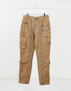 Саржевые брюки карго с карманами бежевого цвета Jaded London-Бежевый