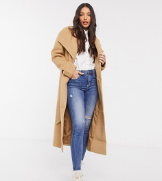 Бежевое удлиненное пальто с поясом ASOS DESIGN Tall-Бежевый