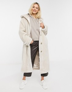 Кремовое пальто макси из искусственной овчины с капюшоном ASOS DESIGN-Кремовый