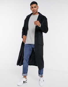 Черное удлиненное пальто из ткани с добавлением шерсти Another Influence-Черный