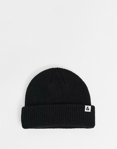 Черная короткая шапка-бини в рубчик Jack & Jones-Черный