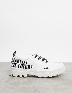Белые кроссовки с надписями Palladium pampa ox future-Белый