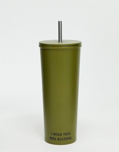 Металлическая зеленая подставка под стакан с трубочкой и надписью "I wish this was alcohol" Typo-Зеленый