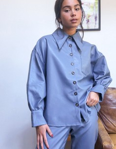 Рубашка в стиле oversized из искусственной кожи от комплекта Ghospell-Синий