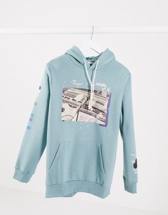 Худи зеленого цвета с принтом Bershka-Зеленый