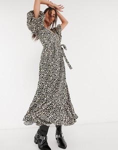 Платье макси с пышными рукавами и леопардовым принтом Sister Jane-Коричневый
