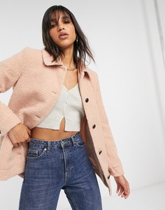 Розовая плюшевая куртка Vero Moda-Розовый