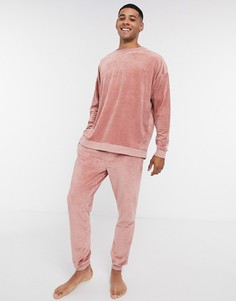 Велюровая пижама с джоггерами и футболкой ASOS DESIGN-Розовый