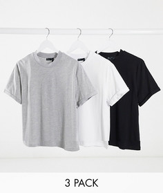 3 футболки с круглым вырезом и отворотами ASOS DESIGN-Мульти