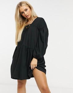 Многоярусное oversized-платье черного цвета ASOS DESIGN-Черный