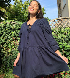 Темно-синее многоярусное oversized-платье ASOS DESIGN Tall-Темно-синий