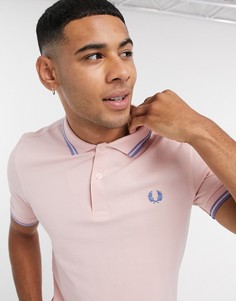 Поло розового цвета с контрастным воротником и двойной окантовкой Fred Perry-Оранжевый