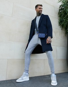 Темно-синее пальто из смесовой шерсти с поясом ASOS DESIGN-Темно-синий