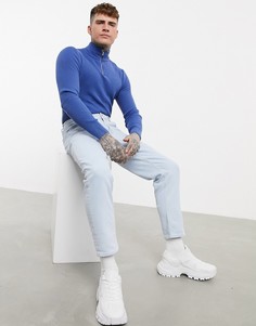 Синий обтягивающий джемпер в рубчик с воротом на молнии ASOS DESIGN