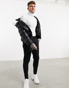 Белый обтягивающий джемпер в рубчик с отворачивающимся воротником ASOS DESIGN