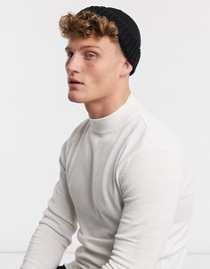 Черная рыбацкая шапка-бини с отделкой косой ASOS DESIGN-Черный