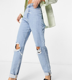 Светлые свободные джинсы в винтажном стиле с завышенной талией и рваной отделкой из переработанного материала ASOS DESIGN Tall-Синий