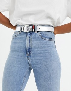 Серебристый кожаный ремень с эффектом металлик Tommy Jeans-Серебряный