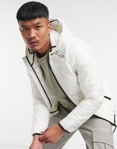 Белая дутая куртка с капюшоном Bershka-Белый
