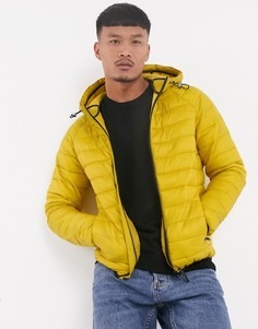 Желтая дутая куртка с капюшоном Bershka-Желтый