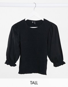 Черный топ с пышными рукавами и сборками Vero Moda Tall