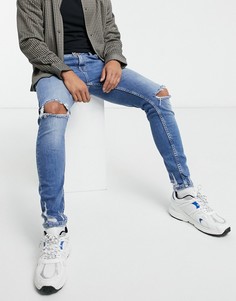 Синие супероблегающие джинсы с рваной отделкой Bershka-Синий