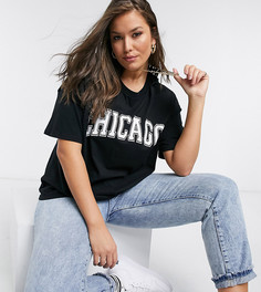 Черная oversize-футболка с принтом "chicago" ASOS DESIGN Curve-Черный