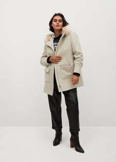 Пальто из шерсти с капюшоном и опушкой - Sally Mango